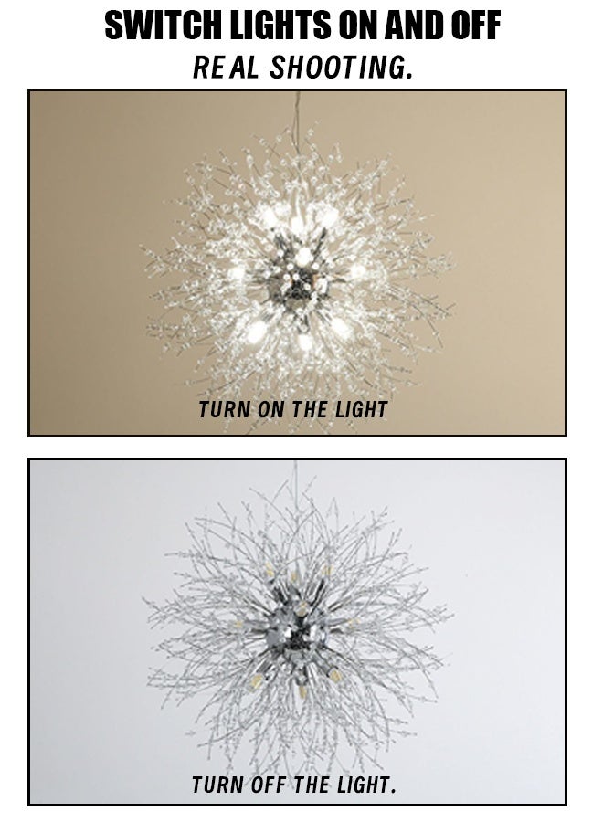 Silver dandelion fireworks crystal three-color changing restaurant lights, modern minimalist luxurious Nordic style bedroom, living room, bar counter, clothing store window, internet celebrity lamps  - Image 5