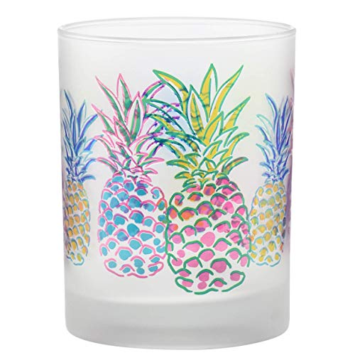 Culver Tropical Decorated Frosted Double Old Fashioned Tumbler Glasses, 13.5-Ounce, Gift Boxed Set of 2 (Pop Art Pineapples) - Image 2