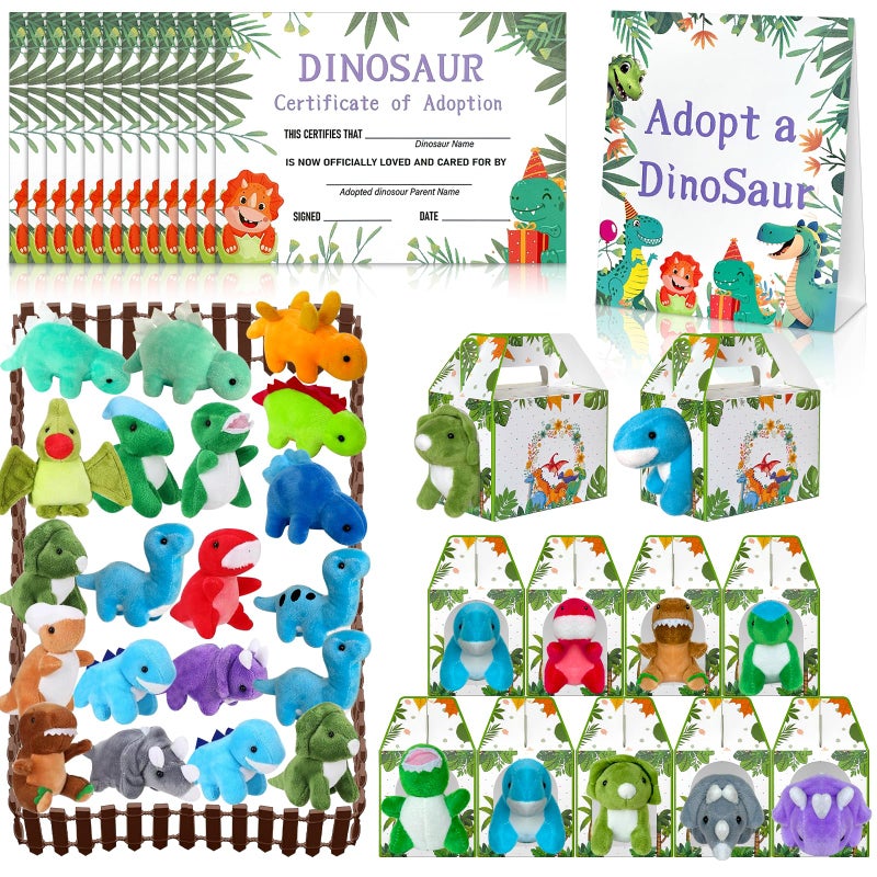 Gaiaring 63 Pcs Adopt a Dinosaur Pet Party Favors Include 20 Mini Dinosaur Stuffed Animals 20 Foldable Boxes 20 Cards 1 Adopt Sign 1 Fence for Adopt a Pet Party 63Pcs Dinosaur - Image 3
