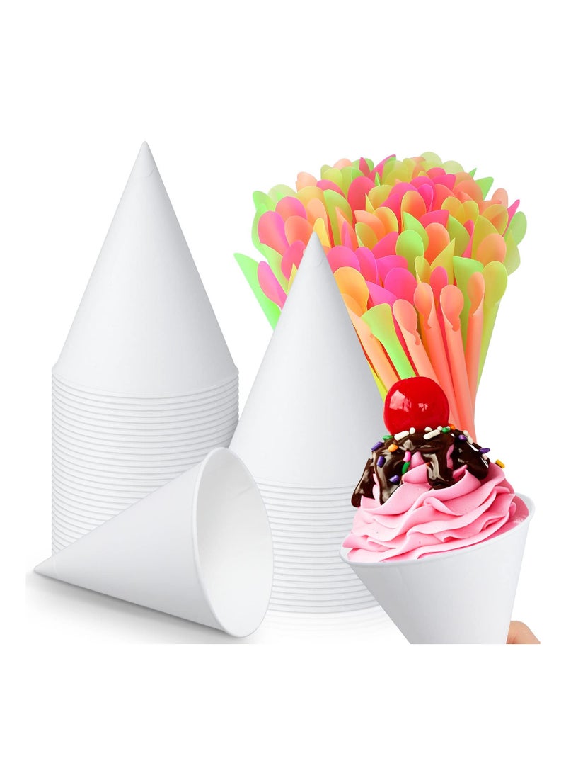 100-Pack Disposable 6 Ounce Paper Snow Cone Cups with Straw Spoon, Leak-Proof Cone Cups for Shaved Ice, Sorbet, and Water - Perfect for Parties and Events!  - Image 1