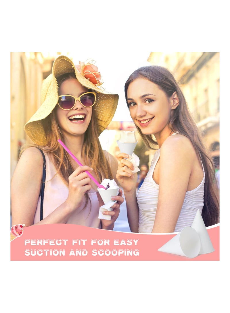 100-Pack Disposable 6 Ounce Paper Snow Cone Cups with Straw Spoon, Leak-Proof Cone Cups for Shaved Ice, Sorbet, and Water - Perfect for Parties and Events!  - Image 3