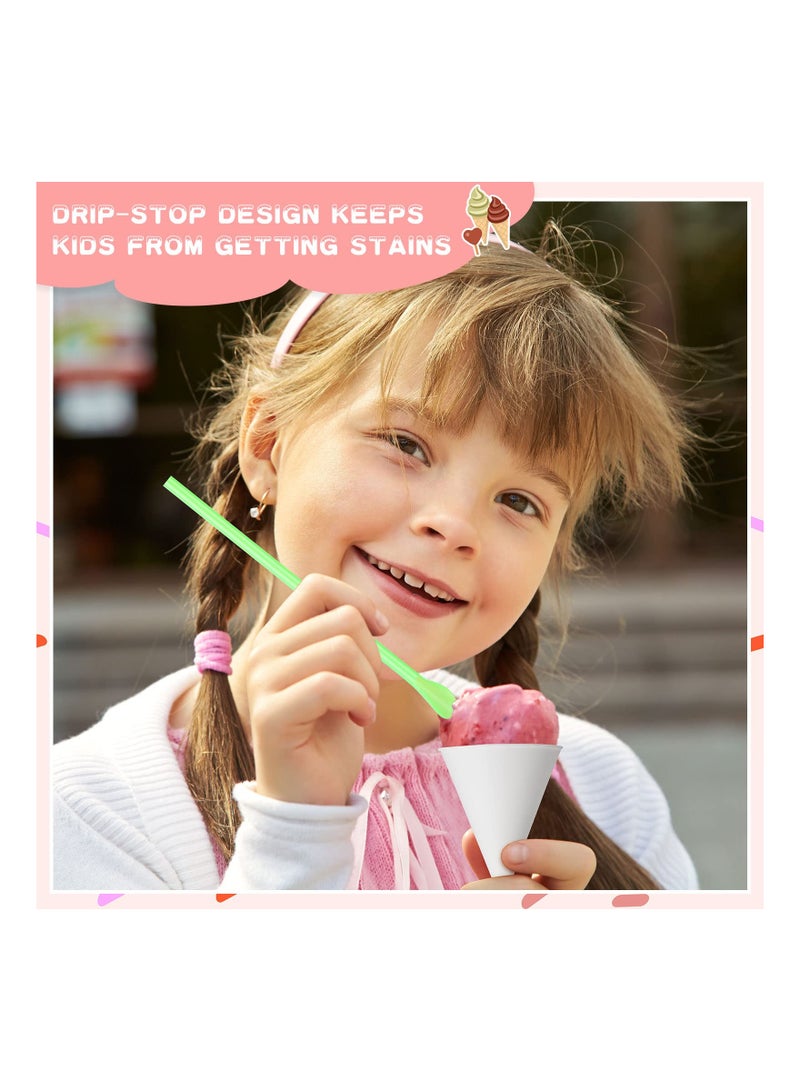 100-Pack Disposable 6 Ounce Paper Snow Cone Cups with Straw Spoon, Leak-Proof Cone Cups for Shaved Ice, Sorbet, and Water - Perfect for Parties and Events!  - Image 4