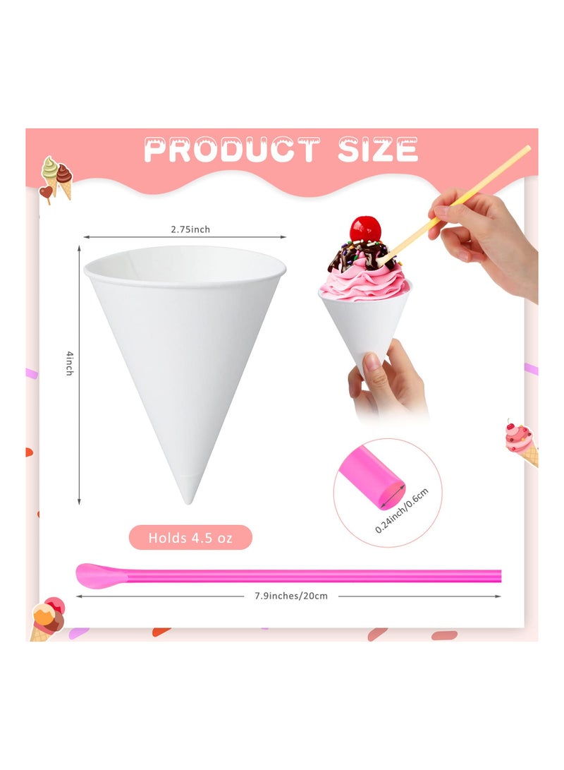 100-Pack Disposable 6 Ounce Paper Snow Cone Cups with Straw Spoon, Leak-Proof Cone Cups for Shaved Ice, Sorbet, and Water - Perfect for Parties and Events!  - Image 2