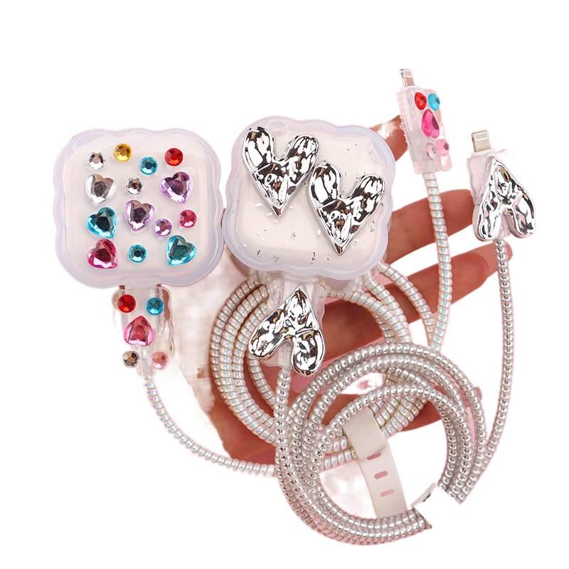 20W Charger Head and Cable End Protector Set with Cute Style in Pearl - Image 2
