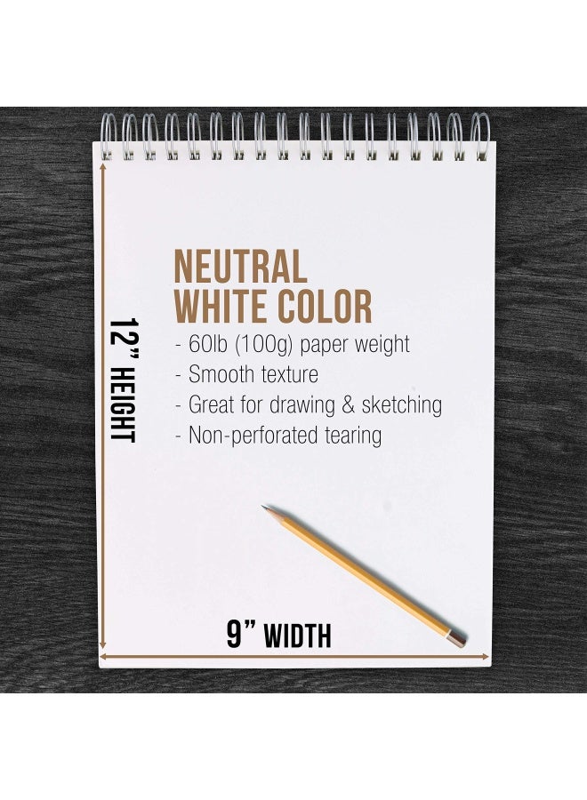 US Art Supply 9x12 Top Spiral Bound Sketch Book 2 Pack 100 Sheets Each 60lb 100gsm AcidFree Artist Sketchbook Drawing Pad for Adults Students - Image 3
