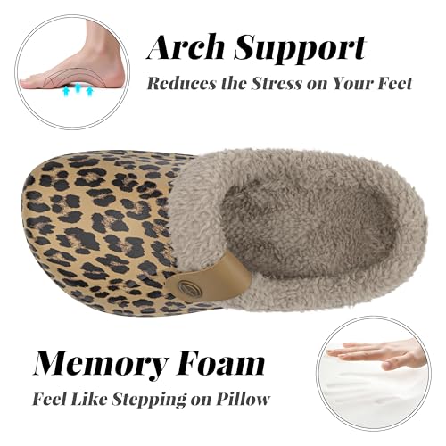 ChayChax Women and Men Fur Lined Clogs Memory Foam Warm Fuzzy Slippers Winter Waterproof Indoor Outdoor Slipper, Leopard Print, 6-7 Women/5-6 Men - Image 5