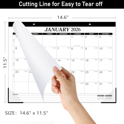 Tersus 2026 Desk Calendar - 12 Monthly Desk Calendar 2026, Feb.2026 - Dec.2026, 14.6" x 11.5", Desk/Wall Calendar 2-in-1, Thick Paper with Corner Protectors, Hanging Holes, Large Daily Blocks - Image 3