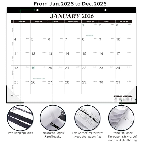 Tersus 2026 Desk Calendar - 12 Monthly Desk Calendar 2026, Feb.2026 - Dec.2026, 14.6" x 11.5", Desk/Wall Calendar 2-in-1, Thick Paper with Corner Protectors, Hanging Holes, Large Daily Blocks - Image 4