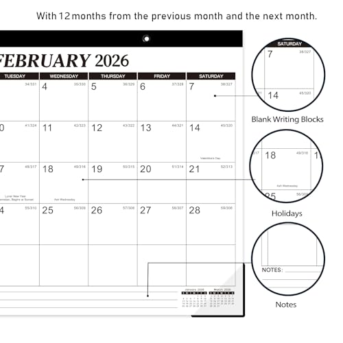 Tersus 2026 Desk Calendar - 12 Monthly Desk Calendar 2026, Feb.2026 - Dec.2026, 14.6" x 11.5", Desk/Wall Calendar 2-in-1, Thick Paper with Corner Protectors, Hanging Holes, Large Daily Blocks - Image 5