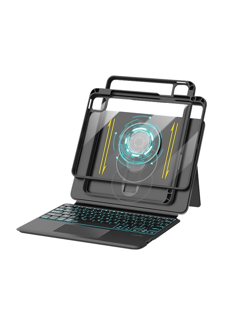 General - 360° Rotation Sliding Lifting iPad 10.2/10.5/10.9/11 Universal Keyboard Case Backlit Touchpad Transparent Case Adjustable Angle Magnet Detachable - Image 1