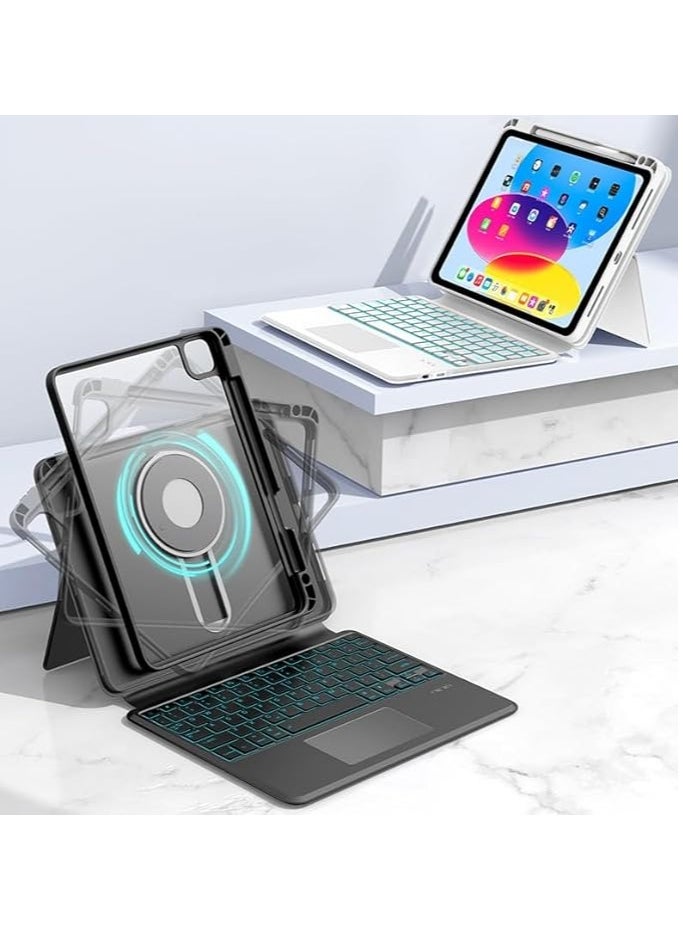 General - 360° Rotation Sliding Lifting iPad 10.2/10.5/10.9/11 Universal Keyboard Case Backlit Touchpad Transparent Case Adjustable Angle Magnet Detachable - Image 1