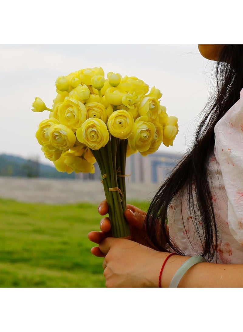 Excefore Artificial Ranunculus 2 Bouquets Artificial Flowers 12PCS Faux Ranunculus Flowers for Vase Filler Bouquet Wedding Decor Bridal Shower Floral Filler Flowers Centerpieces (Yellow) - Image 5
