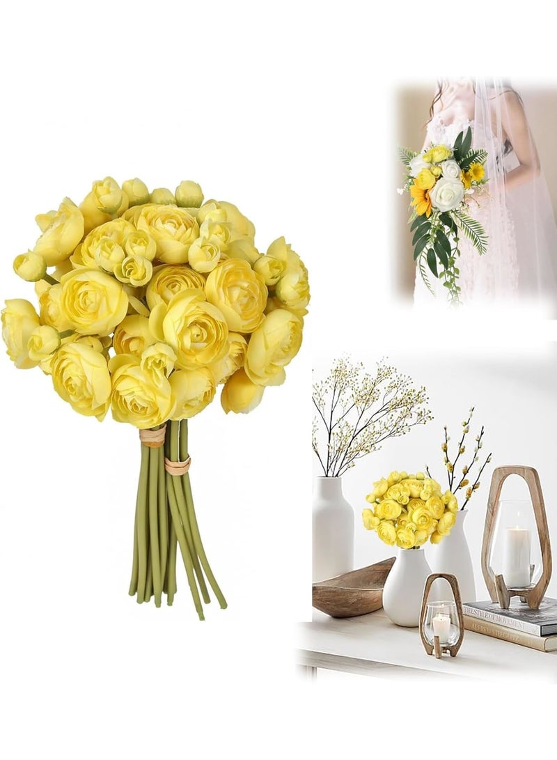Excefore Artificial Ranunculus 2 Bouquets Artificial Flowers 12PCS Faux Ranunculus Flowers for Vase Filler Bouquet Wedding Decor Bridal Shower Floral Filler Flowers Centerpieces (Yellow) - Image 1