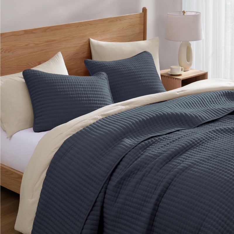 WRENSONGE King Size Quilt-3 Pieces Lightweight Blue Grey Bedspreads King Quilt Bedding Set for All Seasons, Soft Summer Coverlet with 2 Pillow Shams Suitable for Bed, Couch, Quilt Blanket - Image 5