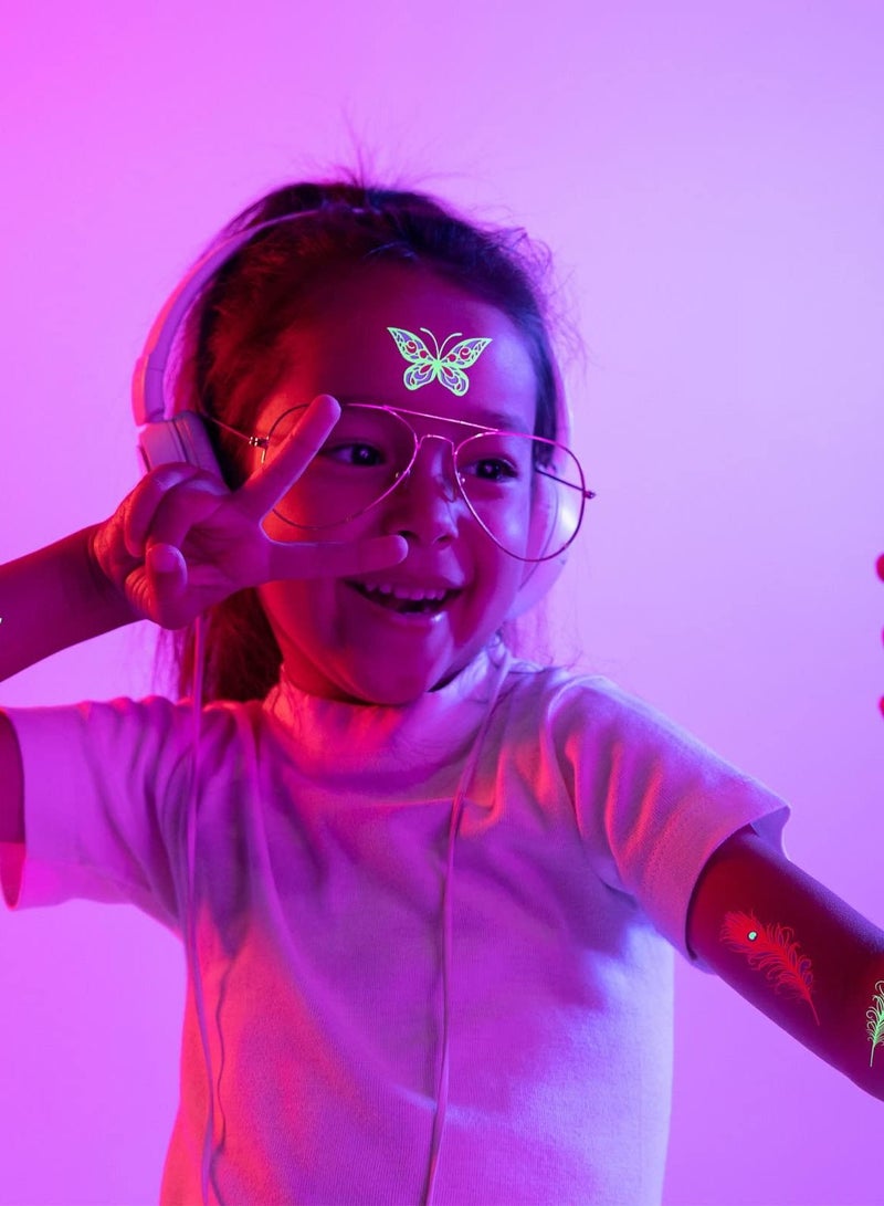 12 Sheets Temporary Tattoos, Large Glow In The Dark Tattoo Neon Temporary Makeup, Festival Accessory, Fake Face erfly Tattoo UV Blacklight For Women Party Supplies (erfly Style) - Image 4