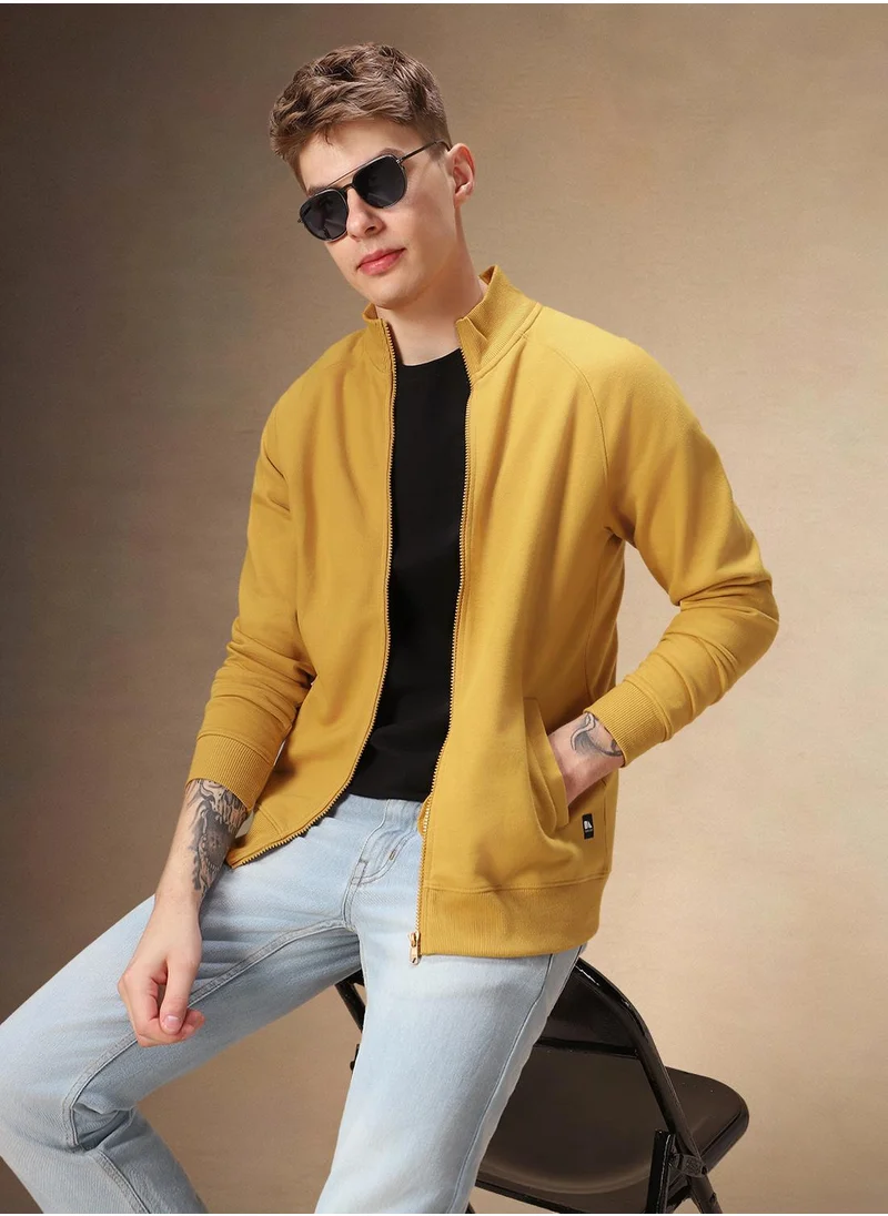 Dennis Lingo Men's Mustard Polyester Blend Solid Regular Fit Sweatshirt