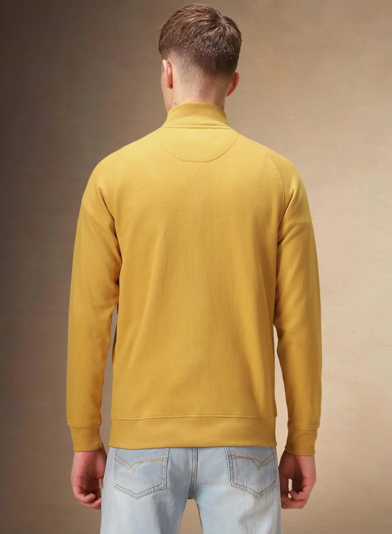 Dennis Lingo Men's Mustard Polyester Blend Solid Regular Fit Sweatshirt