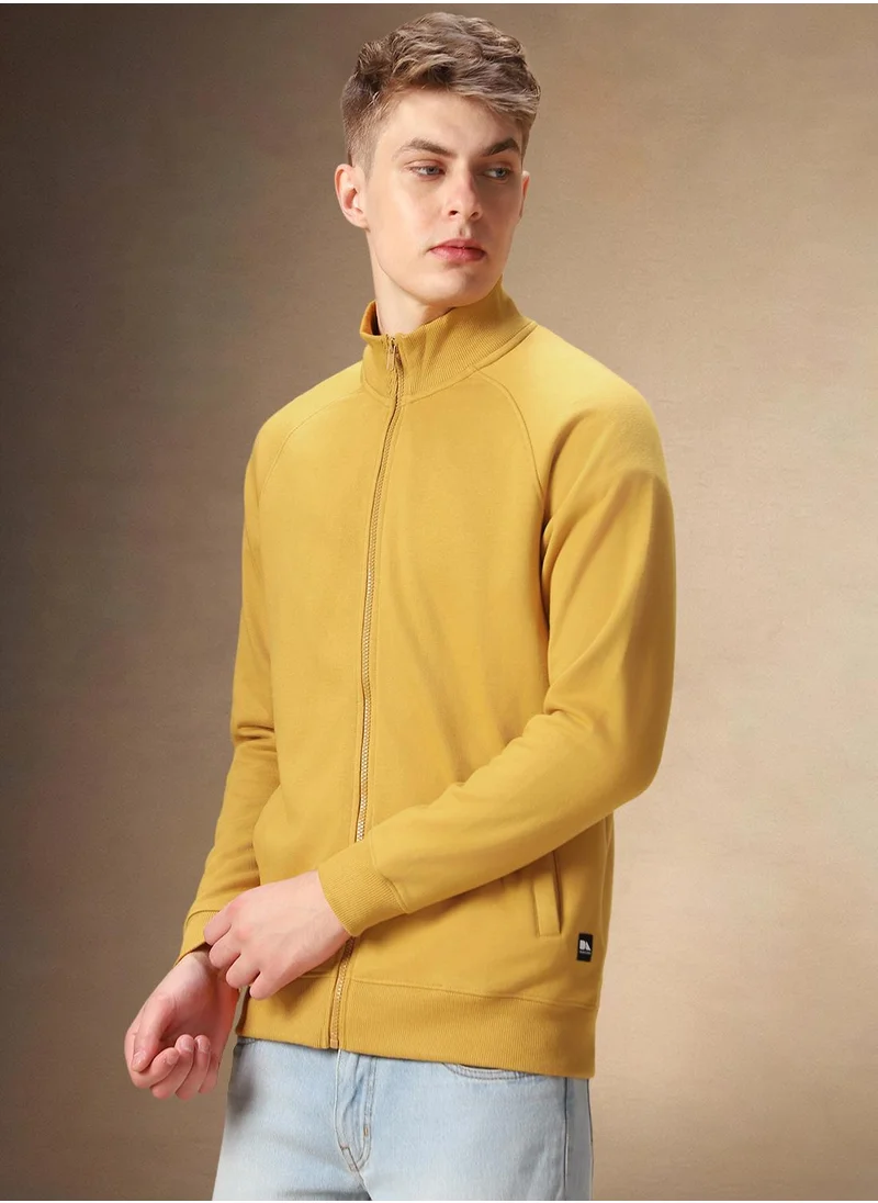 Dennis Lingo Men's Mustard Polyester Blend Solid Regular Fit Sweatshirt