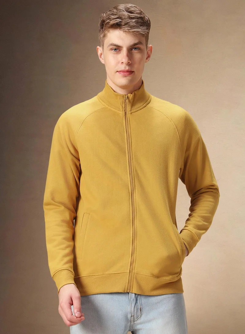 Dennis Lingo Men's Mustard Polyester Blend Solid Regular Fit Sweatshirt