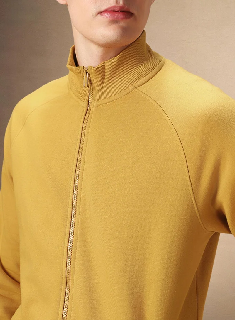 Dennis Lingo Men's Mustard Polyester Blend Solid Regular Fit Sweatshirt
