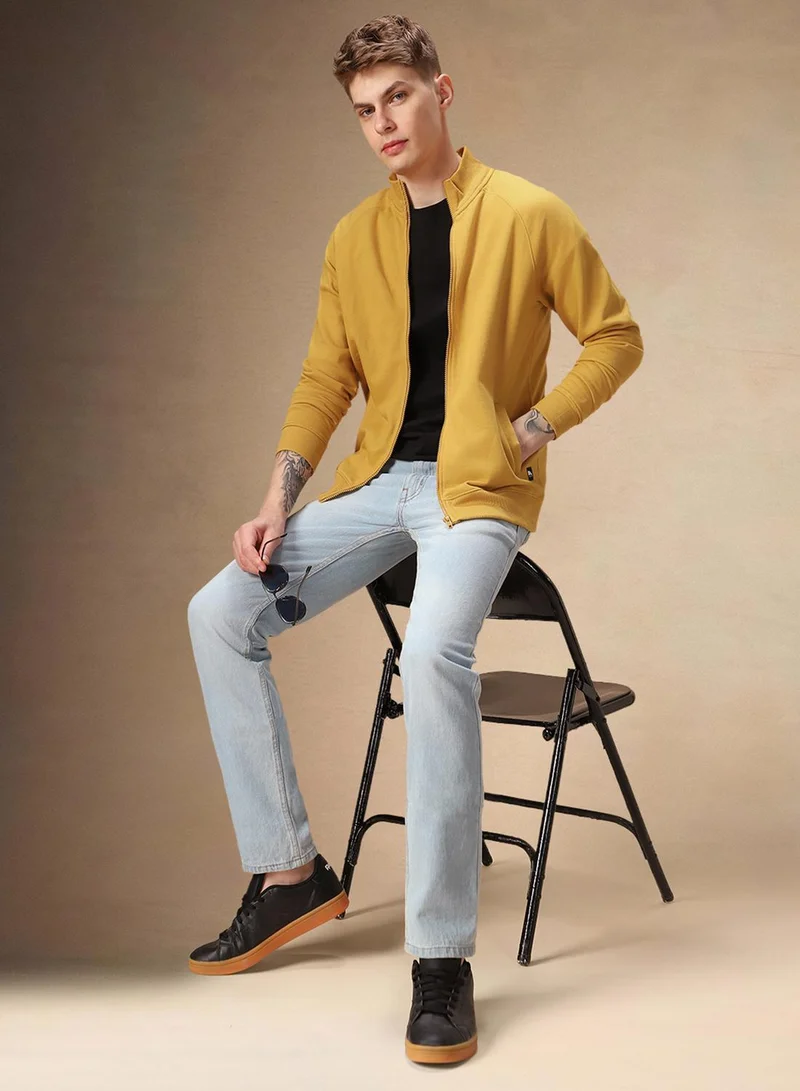 Dennis Lingo Men's Mustard Polyester Blend Solid Regular Fit Sweatshirt