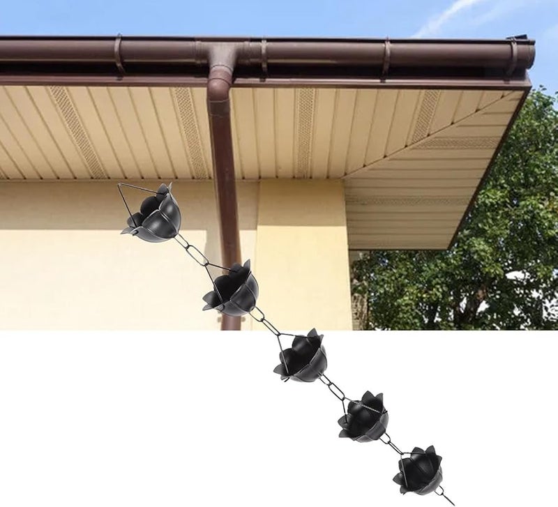 سلسلة مطر من سبائك الألومنيوم 3 أقدام سوداء زخرفية لمزراب المطر سهلة التركيب - Image 3