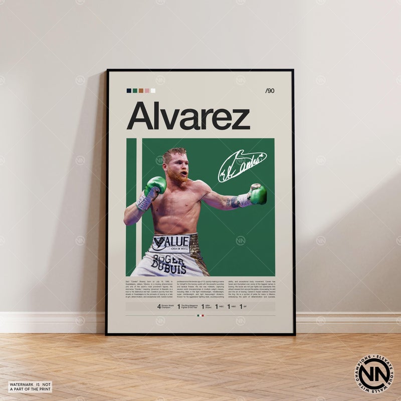 TNESSENTIAL Canelo Alvarez Poster, Boxing Poster, Sports Poster, Boxing Wall Art, Mid-Century Modern, Motivational Poster, Sports Bedroom Posters - Image 1