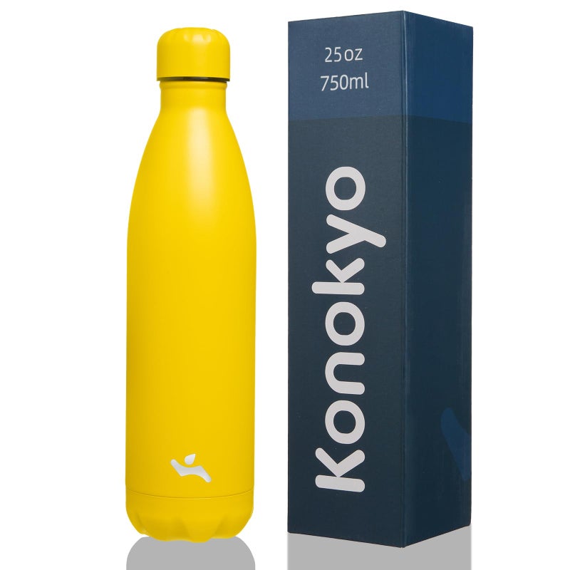 Konokyo Insulated Water Bottles,25 oz Double Wall Stainless Steel Vacumm Metal Flask for Sports Travel,Yellow - Image 1