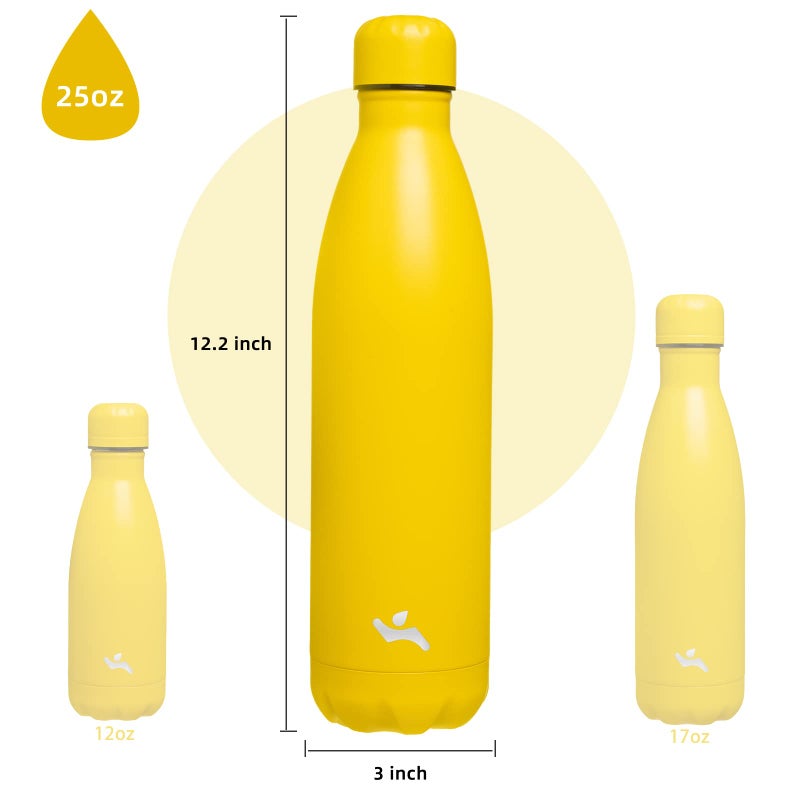 Konokyo Insulated Water Bottles,25 oz Double Wall Stainless Steel Vacumm Metal Flask for Sports Travel,Yellow - Image 3