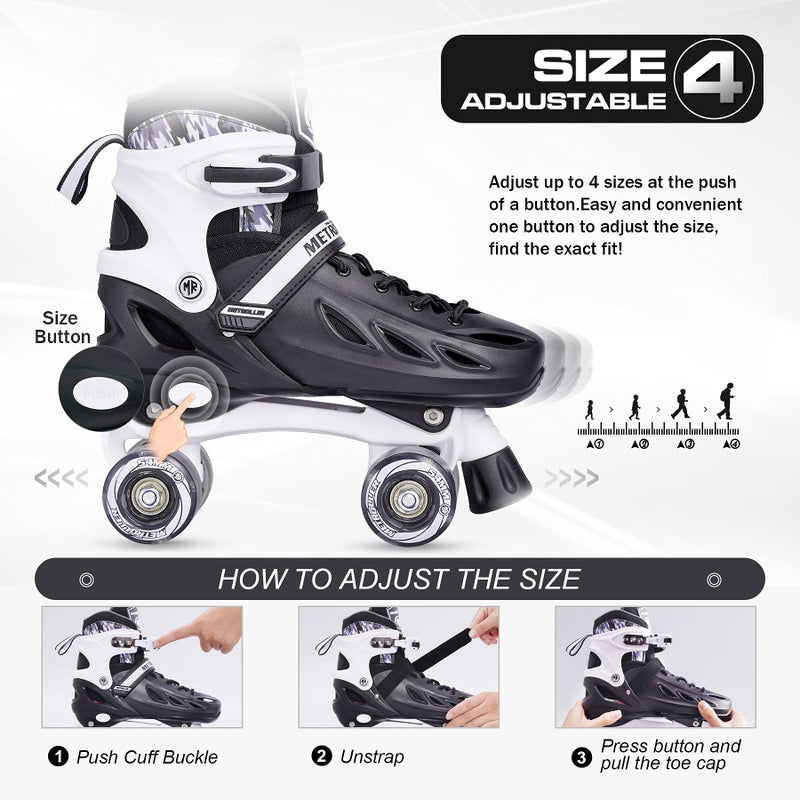 METROLLER Roller Skates for Girls Ages 5-8 8-12 and Boys Teens, Adjustable 4 Sizes for Kids Toddler Rollerskates with Light up Wheels, for Women (Black, XLarge-Youth & Adult (7-10Men/8-11Women)) - Image 2