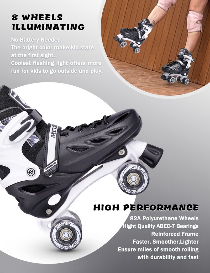 METROLLER Roller Skates for Girls Ages 5-8 8-12 and Boys Teens, Adjustable 4 Sizes for Kids Toddler Rollerskates with Light up Wheels, for Women (Black, XLarge-Youth & Adult (7-10Men/8-11Women)) - Image 4