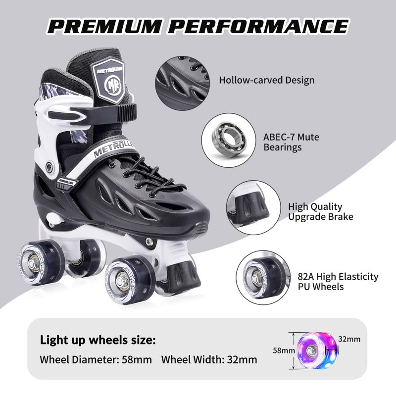 METROLLER Roller Skates for Girls Ages 5-8 8-12 and Boys Teens, Adjustable 4 Sizes for Kids Toddler Rollerskates with Light up Wheels, for Women (Black, XLarge-Youth & Adult (7-10Men/8-11Women)) - Image 3