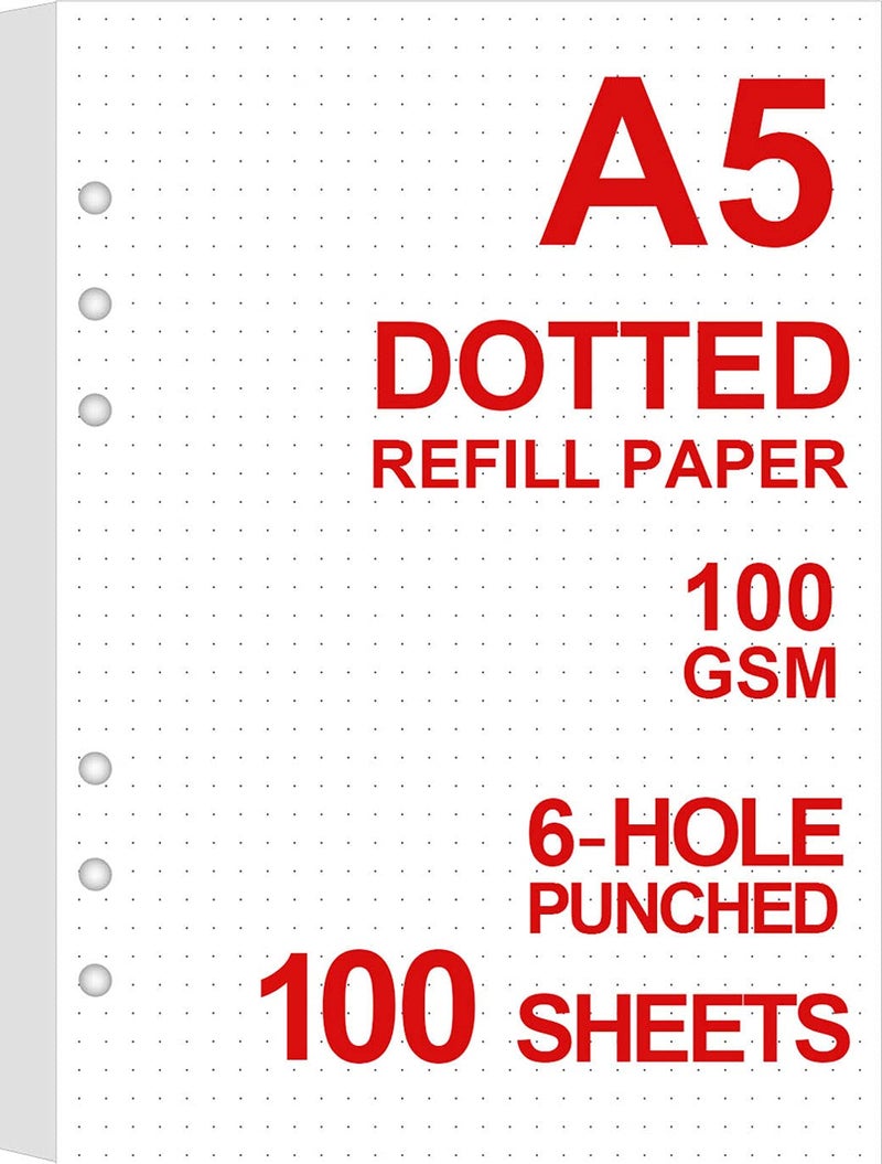 Getvow A5 Dot Grid Refill Paper, 6 Hold Punched, 100gsm White Paper… - Image 1