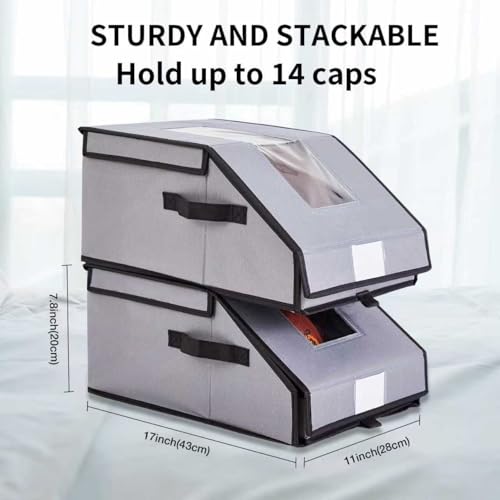Frlanse 2 PCS Hat Organizer for Baseball Caps, Holds up to 26 Caps hat storage with Drawer, Clear Window, Stackable Oxford Fabric Hat Holder for Closet , Dust-Proof Hat Boxes for Home, Cap Lovers - Image 3