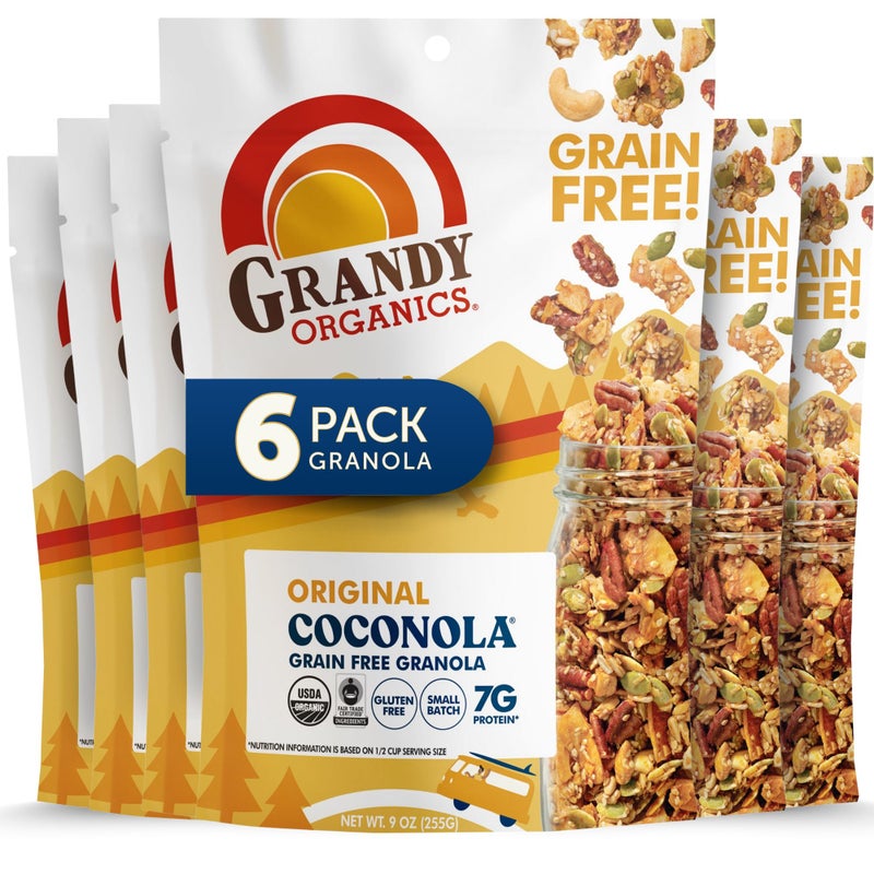 Grandy Organics Original Coconola Granola, Certified Organic Gluten Free Granola, Grain Free, Vegan and Paleo, Original Flavor Coconola, 9oz Each, Pack of 6 - Image 1