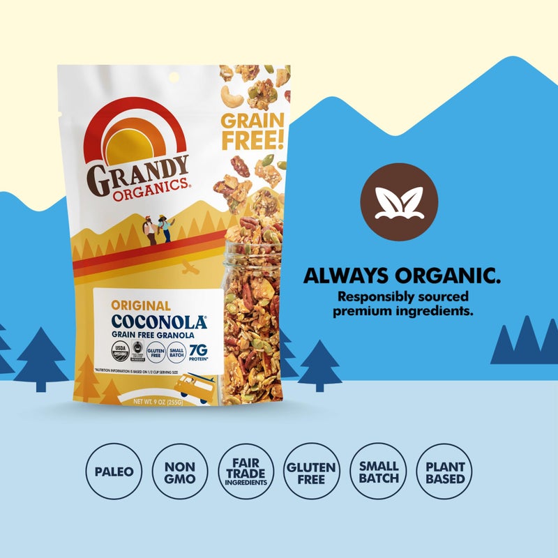 Grandy Organics Original Coconola Granola, Certified Organic Gluten Free Granola, Grain Free, Vegan and Paleo, Original Flavor Coconola, 9oz Each, Pack of 6 - Image 3