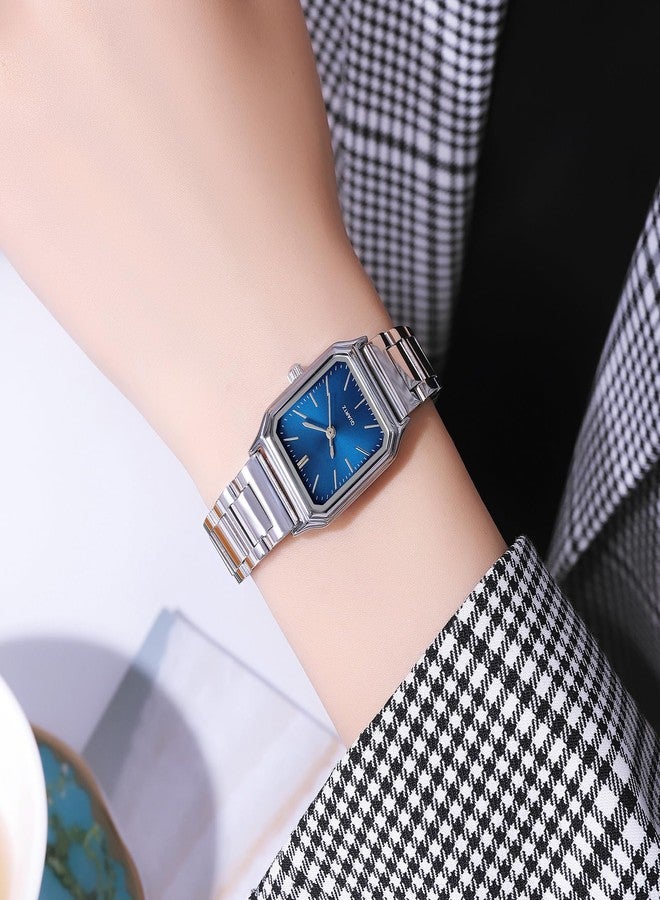 TOOCAT Steel Strap Women's Watch, Fashion Simple Ladies Quartz Watch, Waterproof Gold Pointer Ladies Watch (Blue) - Image 2