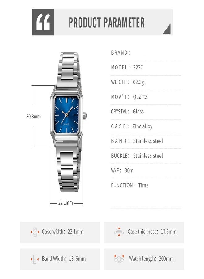 TOOCAT Steel Strap Women's Watch, Fashion Simple Ladies Quartz Watch, Waterproof Gold Pointer Ladies Watch (Blue) - Image 5
