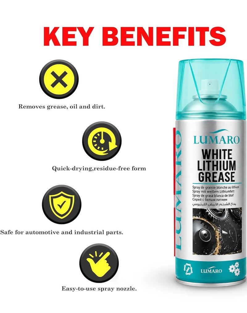 3PCS White Lithium Grease Spray (450ml) Heavy Duty Lubricant for Chains, Bearings, Gears, Hinges, Locks, Sliding Doors, Automotive, Industrial & Household Maintenance Aerosol ERPC-L-4037. - Image 3