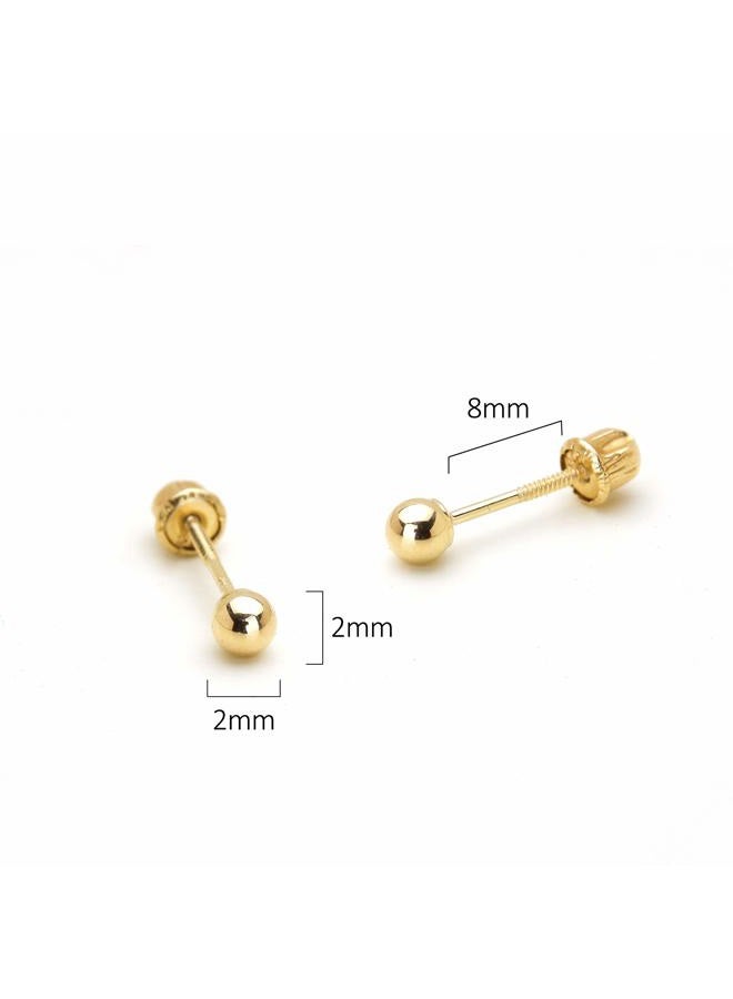 Lovearing 14k Yellow Gold 2mm Plain Hollow Gold Ball Children Screw back Baby Girls Stud Earrings - Image 2