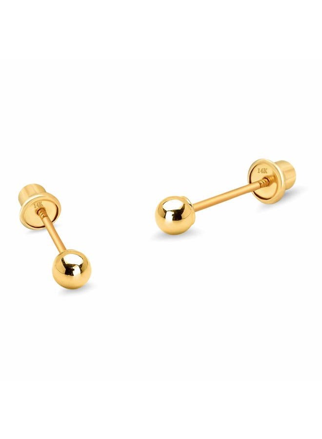 Lovearing 14k Yellow Gold 2mm Plain Hollow Gold Ball Children Screw back Baby Girls Stud Earrings - Image 1
