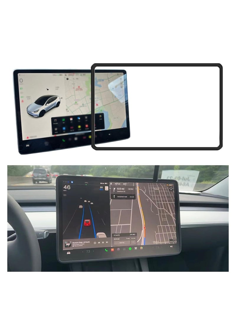 SYOSI Screen Silicone Protective, Frame Compatible with Tesla Model Y / 3 Accessories Silicone Center Console Decoration Protects Screen from Shatters and Crashes, Anti-Glare Anti-Fingerprint (Black) - Image 1