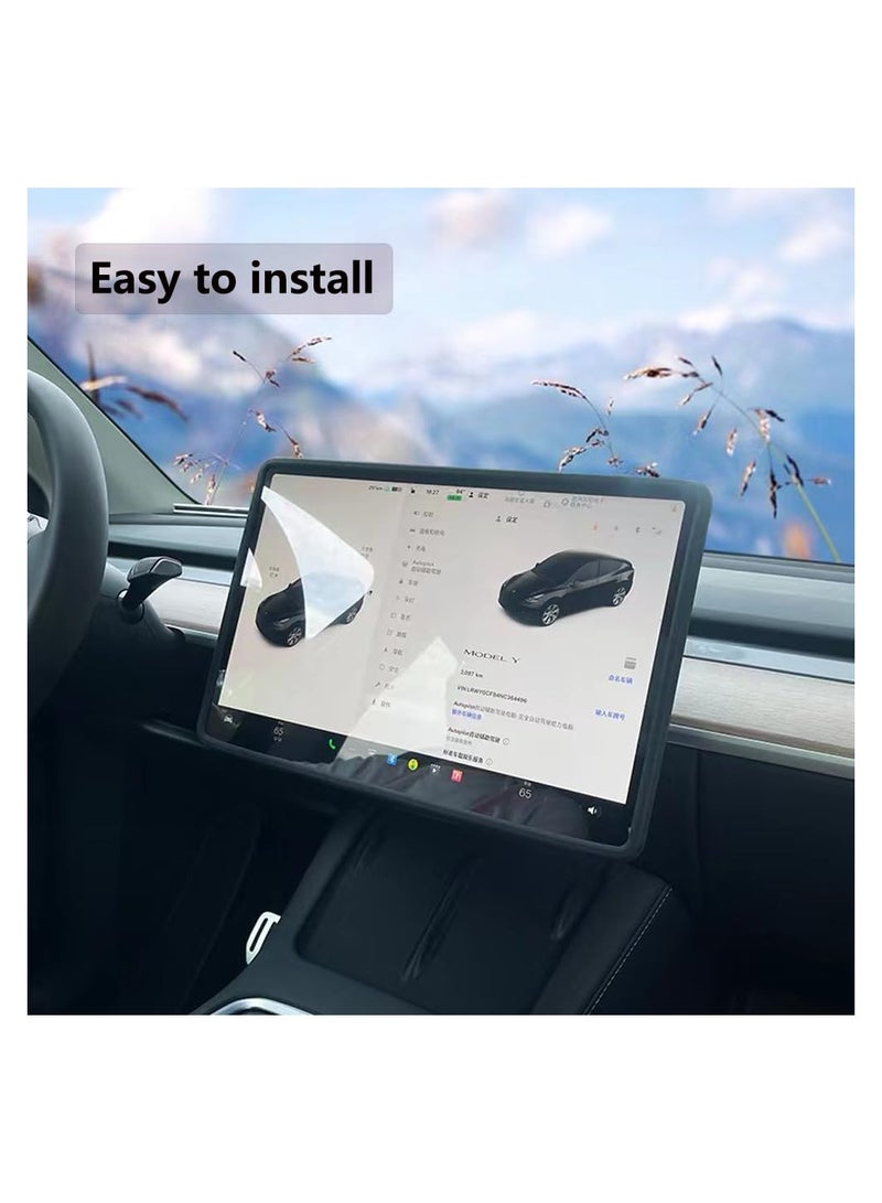 SYOSI Screen Silicone Protective, Frame Compatible with Tesla Model Y / 3 Accessories Silicone Center Console Decoration Protects Screen from Shatters and Crashes, Anti-Glare Anti-Fingerprint (Black) - Image 5