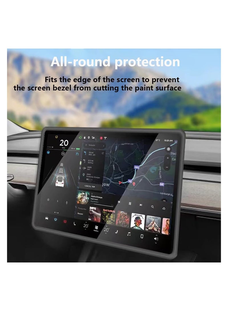 SYOSI Screen Silicone Protective, Frame Compatible with Tesla Model Y / 3 Accessories Silicone Center Console Decoration Protects Screen from Shatters and Crashes, Anti-Glare Anti-Fingerprint (Black) - Image 4