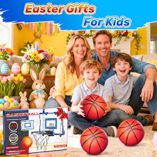 GIGILLI Indoor Basketball Hoop for Kids Adjustable Height Basketball Hoop Over The Door with LED LightScoreboard3 Balls Mini Basketball Hoop Easter Birthday Gifts for Boys Ages 4 5 6 7 8 9 10 11 12 - Image 5