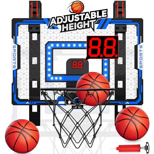 GIGILLI Indoor Basketball Hoop for Kids Adjustable Height Basketball Hoop Over The Door with LED LightScoreboard3 Balls Mini Basketball Hoop Easter Birthday Gifts for Boys Ages 4 5 6 7 8 9 10 11 12 - Image 1