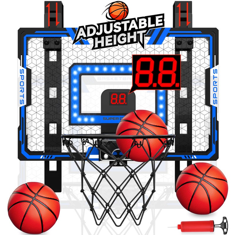 GIGILLI Indoor Basketball Hoop for Kids Adjustable Height Basketball Hoop Over The Door with LED LightScoreboard3 Balls Mini Basketball Hoop Easter Birthday Gifts for Boys Ages 4 5 6 7 8 9 10 11 12 - Image 3