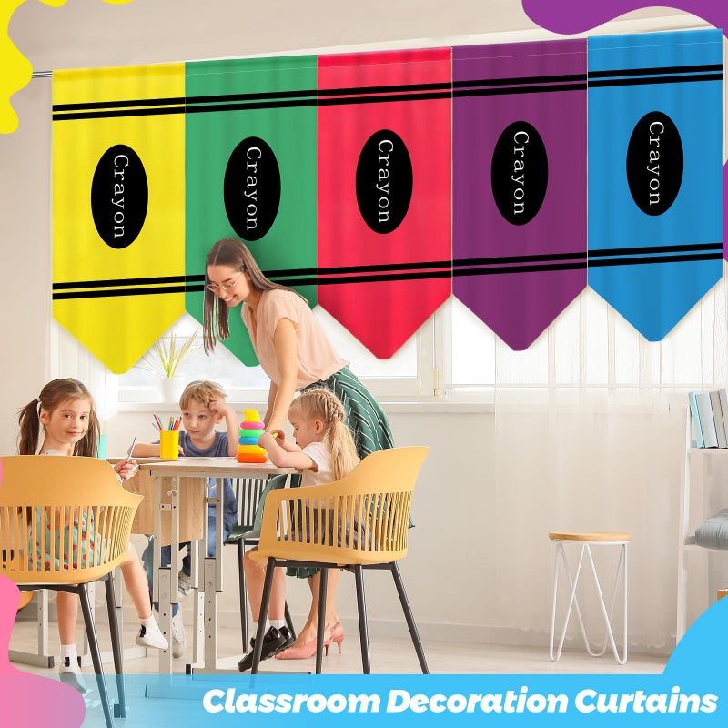 SmoothNovelty 6 Pcs School Classroom Curtains Back to Classroom Rainbow Colorful Crayon Curtains for Kindergarten Daycare Primary School Bedroom Playroom Room Decor 36" x 24" - Image 5
