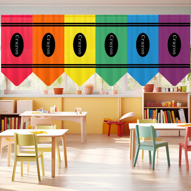 SmoothNovelty 6 Pcs School Classroom Curtains Back to Classroom Rainbow Colorful Crayon Curtains for Kindergarten Daycare Primary School Bedroom Playroom Room Decor 36" x 24" - Image 1