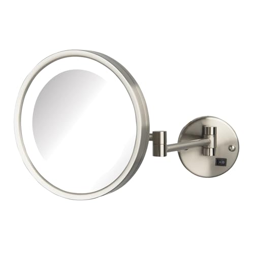 JERDON Lighted Makeup Mirror - Hard Wired Wall Mount Magnifying Mirror with LED Lights - Brushed Nickel Finish - 9.5-Inch Diameter - Model HL1016NLD - Image 1